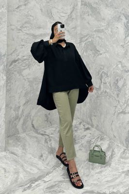 مانتو آستین چین دار شانتون پشت بلند