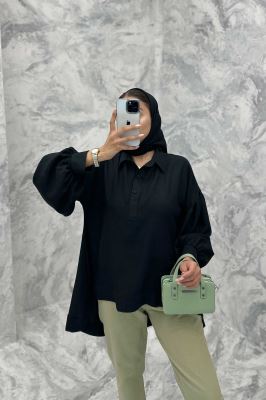 مانتو آستین چین دار شانتون پشت بلند