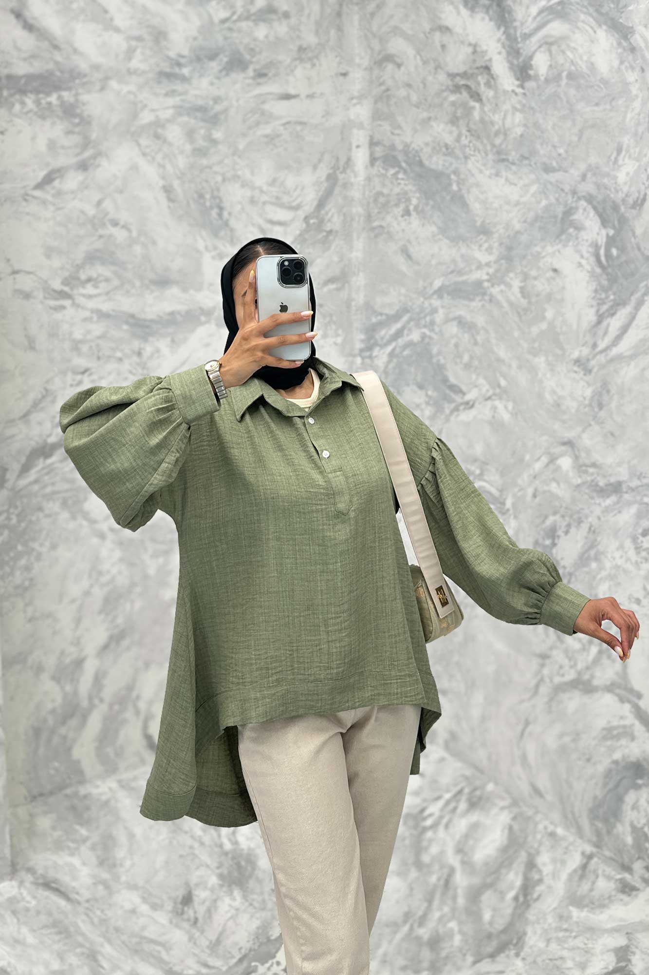 مانتو آستین چین دار شانتون پشت بلند