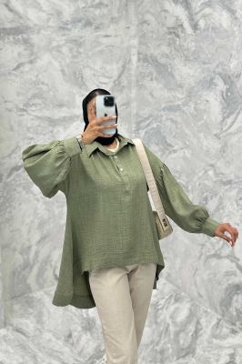 مانتو آستین چین دار شانتون پشت بلند