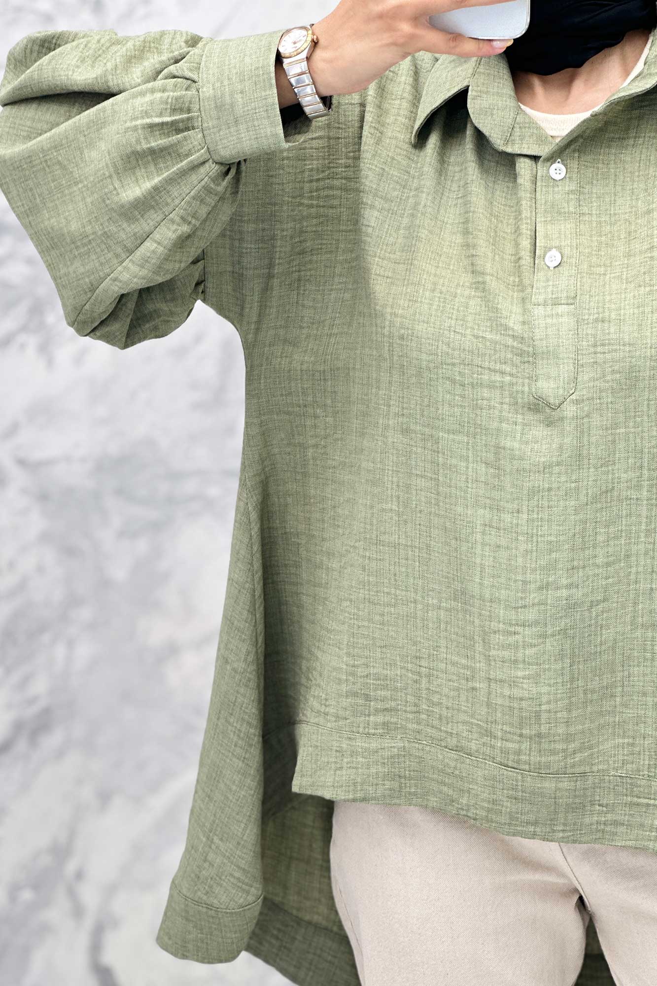 مانتو آستین چین دار شانتون پشت بلند