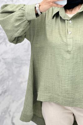 مانتو آستین چین دار شانتون پشت بلند