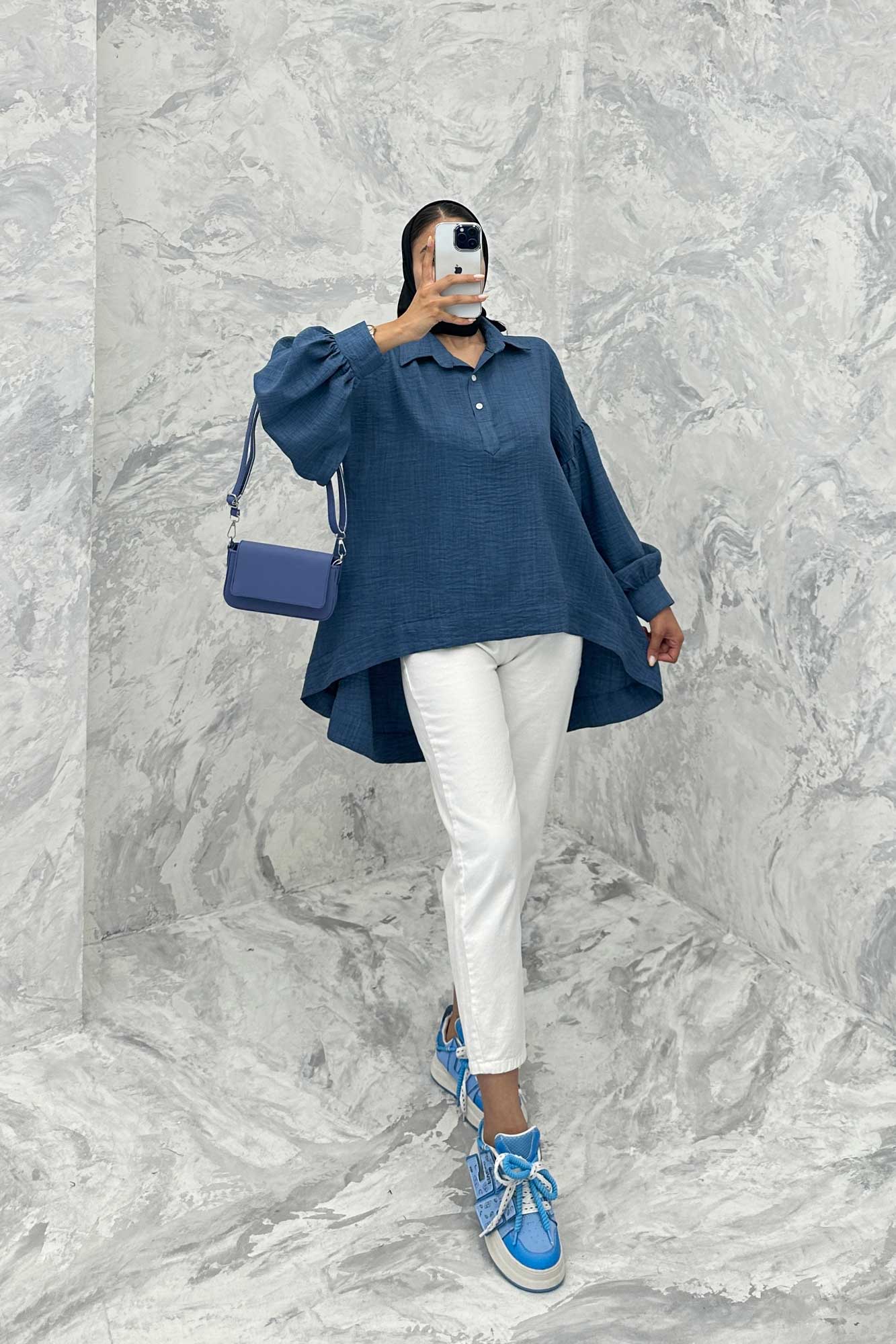 مانتو آستین چین دار شانتون پشت بلند