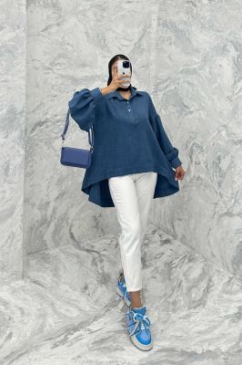 مانتو آستین چین دار شانتون پشت بلند