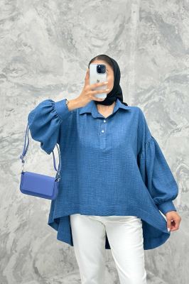 مانتو آستین چین دار شانتون پشت بلند