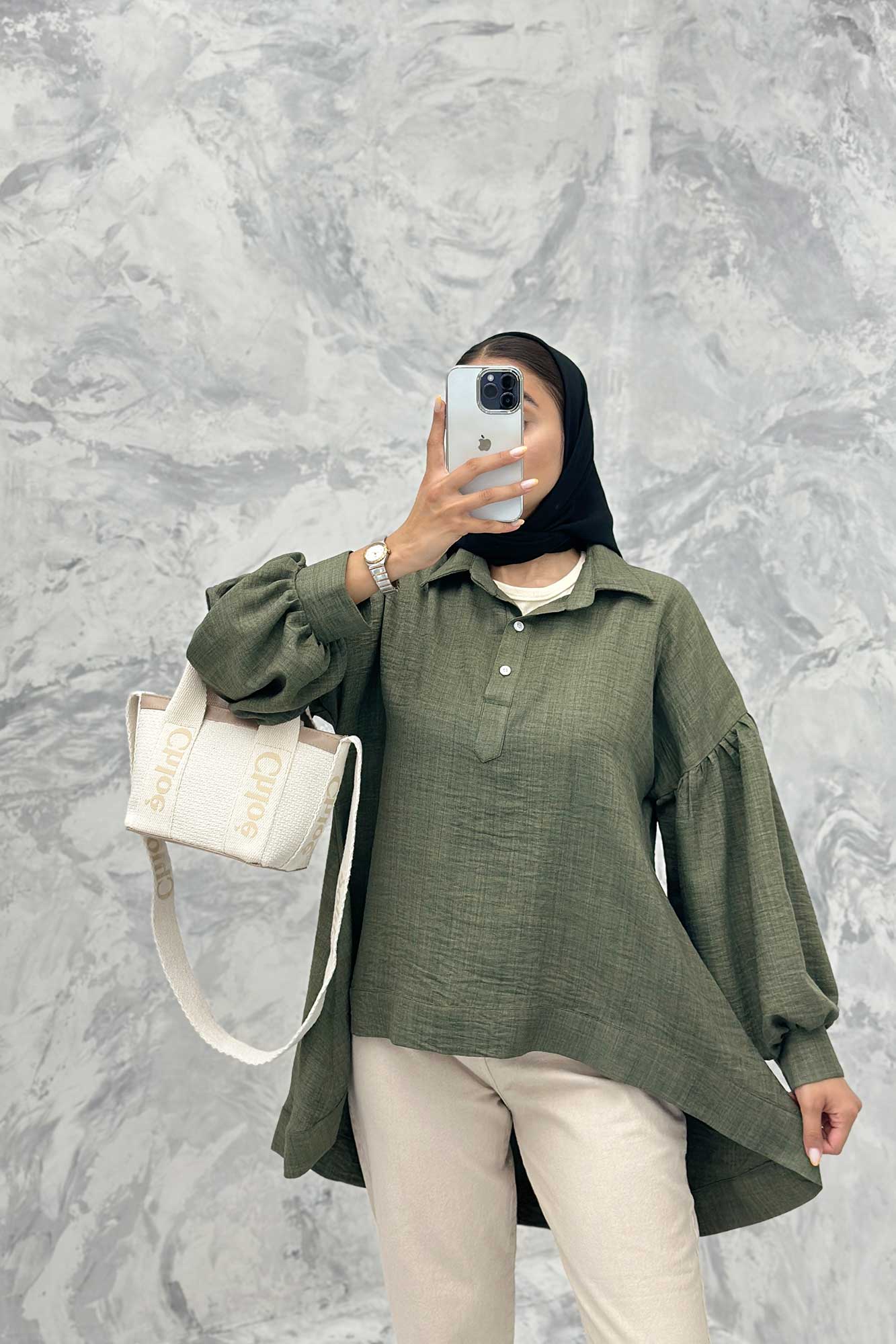 مانتو آستین چین دار شانتون پشت بلند