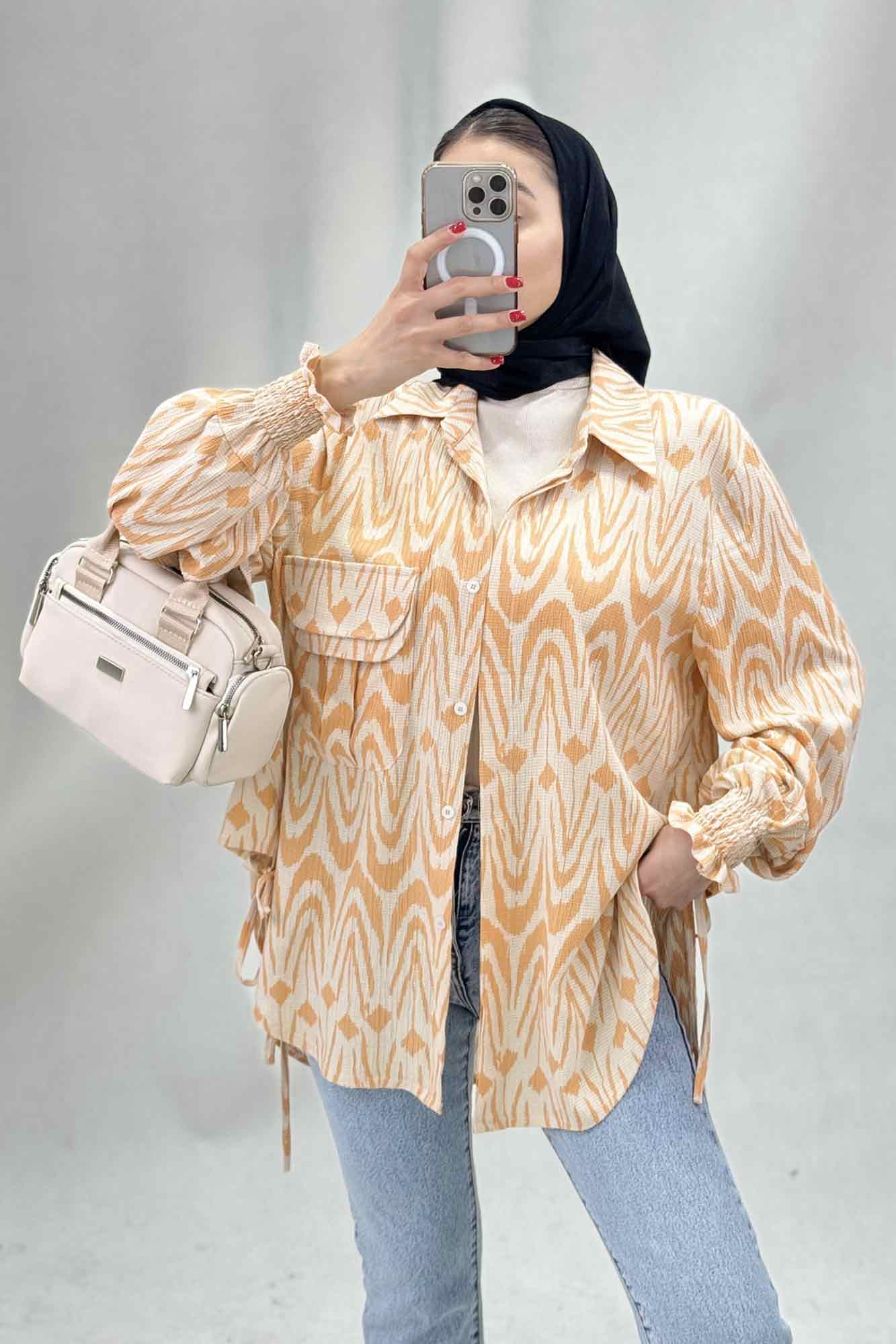 شومیز کراش چاپی آستین شیپوری