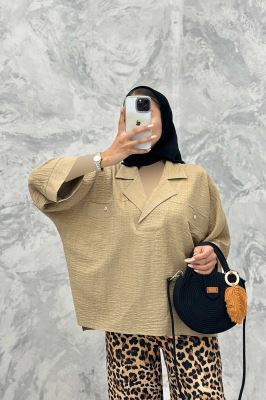 مانتو یقه برگردان شانتون دو جیب خطی