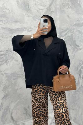 مانتو یقه برگردان شانتون دو جیب خطی