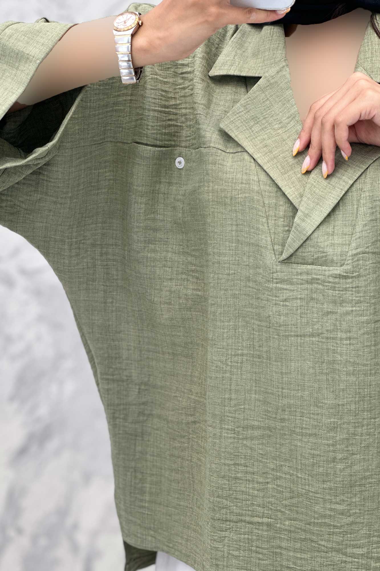 مانتو یقه برگردان شانتون دو جیب خطی