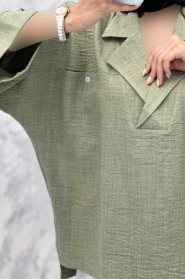 مانتو یقه برگردان شانتون دو جیب خطی