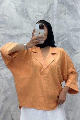 مانتو یقه برگردان شانتون دو جیب خطی