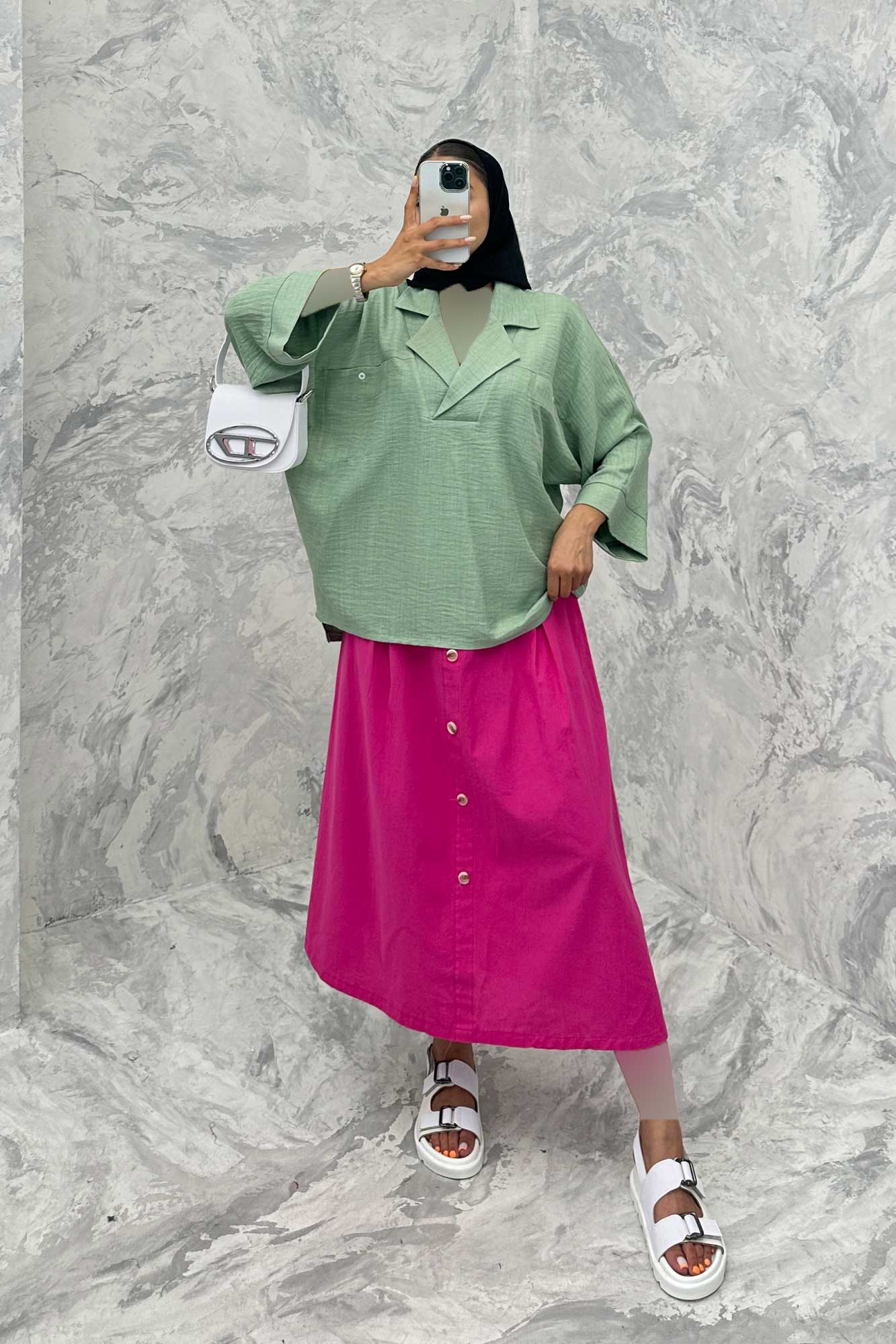 مانتو یقه برگردان شانتون دو جیب خطی