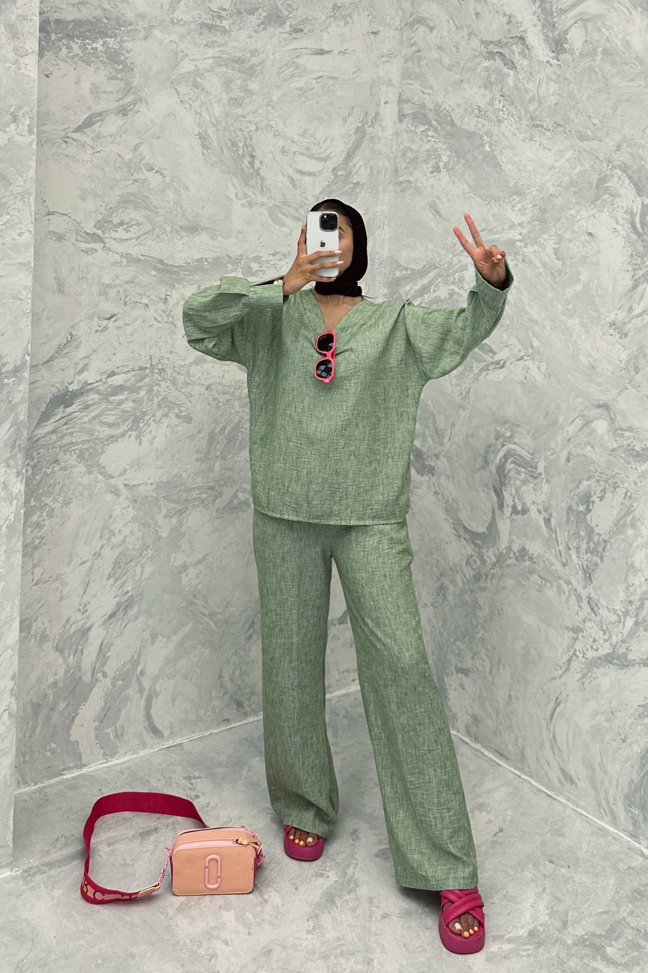 ست مانتو و شلوار یقه هفت شانتون برفکی پادینا