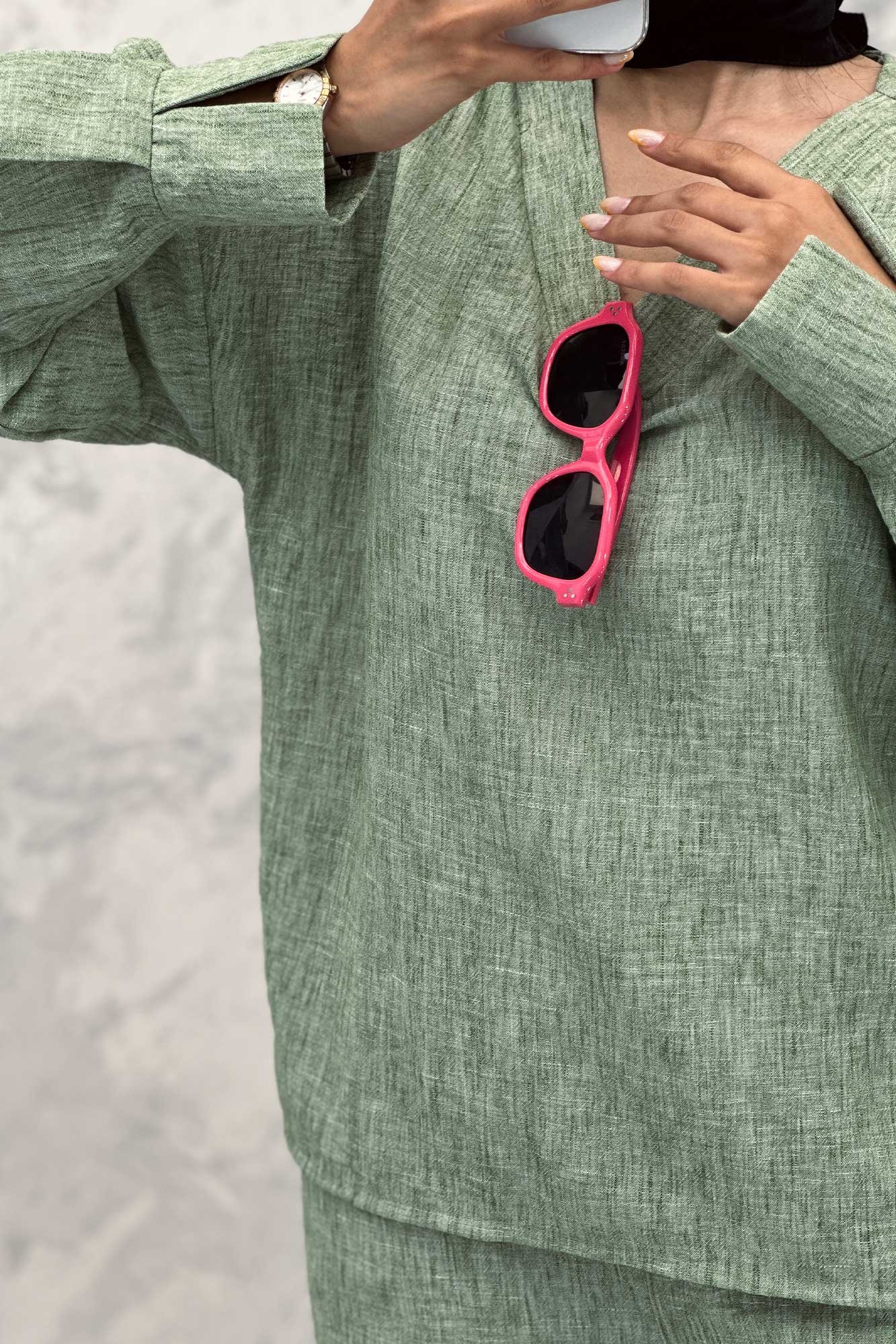 ست مانتو و شلوار یقه هفت شانتون برفکی پادینا