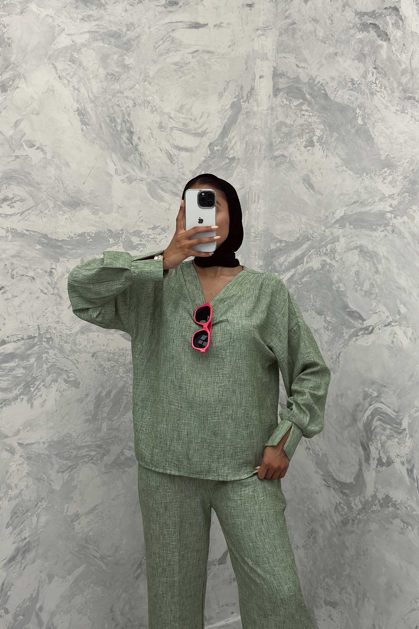 ست مانتو و شلوار یقه هفت شانتون برفکی پادینا