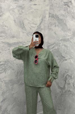 ست مانتو و شلوار یقه هفت شانتون برفکی پادینا