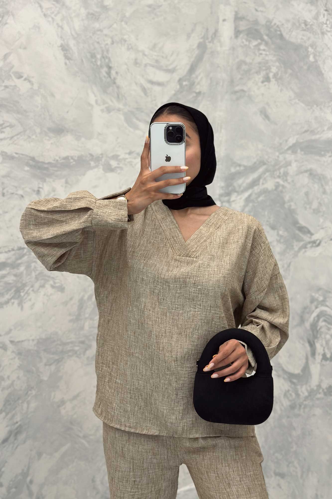 ست مانتو و شلوار یقه هفت شانتون برفکی پادینا