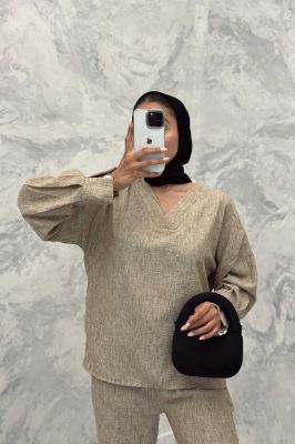 ست مانتو و شلوار یقه هفت شانتون برفکی پادینا