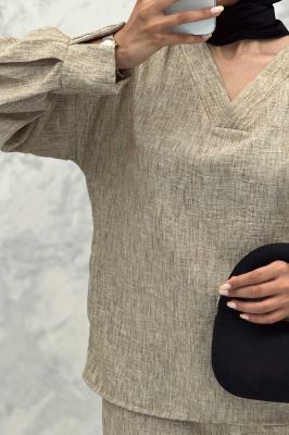 ست مانتو و شلوار یقه هفت شانتون برفکی پادینا