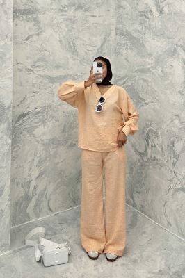 ست مانتو و شلوار یقه هفت شانتون برفکی پادینا