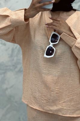 ست مانتو و شلوار یقه هفت شانتون برفکی پادینا