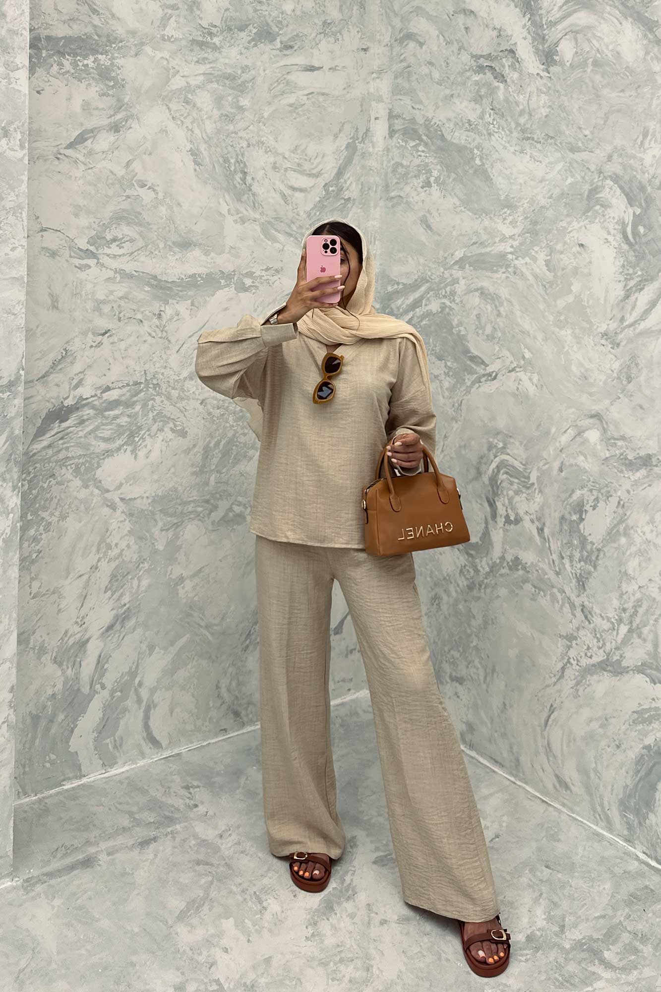 ست مانتو و شلوار یقه هفت شانتون تابان