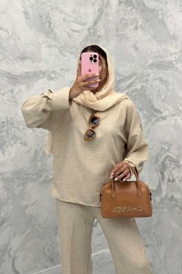 ست مانتو و شلوار یقه هفت شانتون تابان