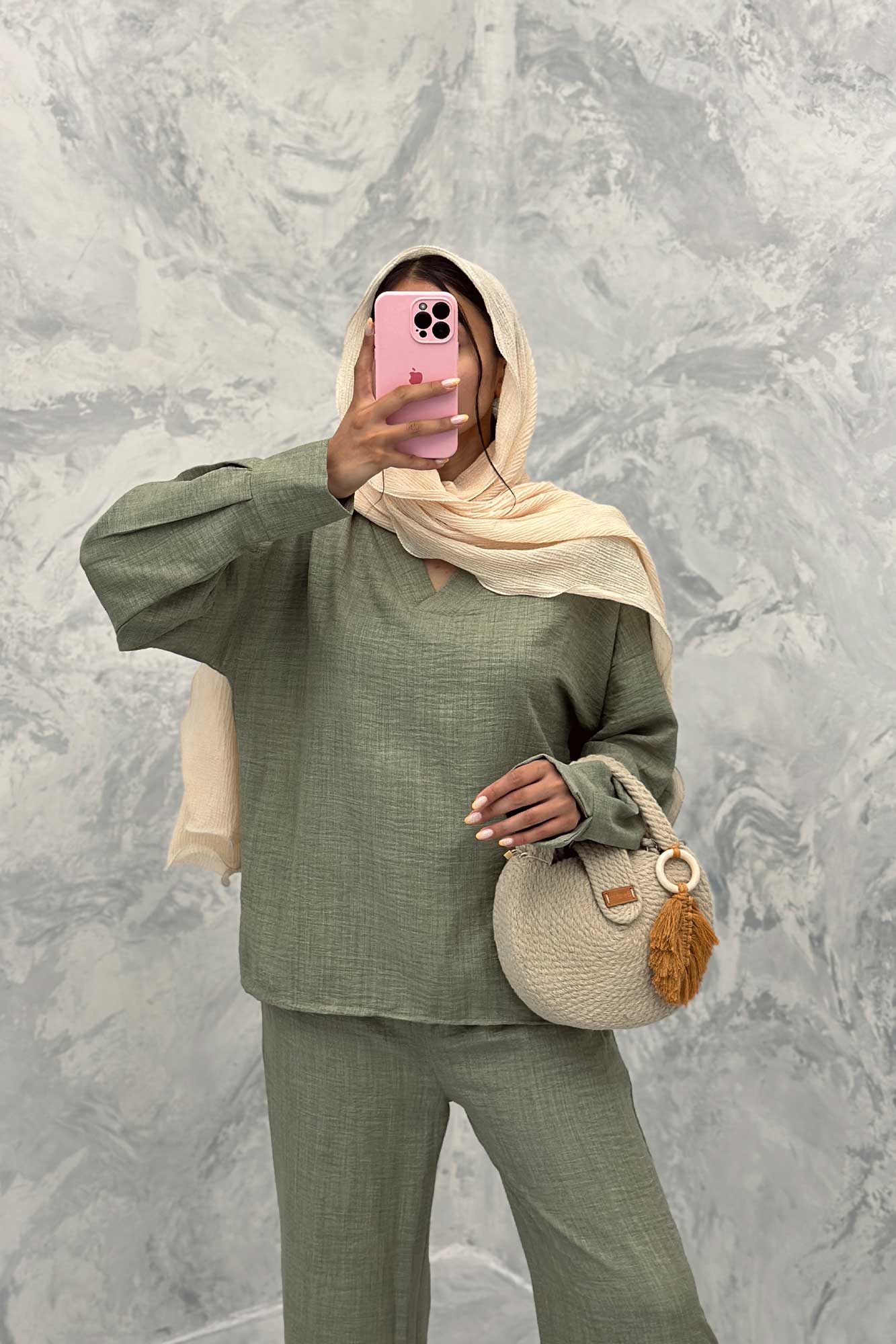 ست مانتو و شلوار یقه هفت شانتون تابان