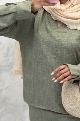 ست مانتو و شلوار یقه هفت شانتون تابان