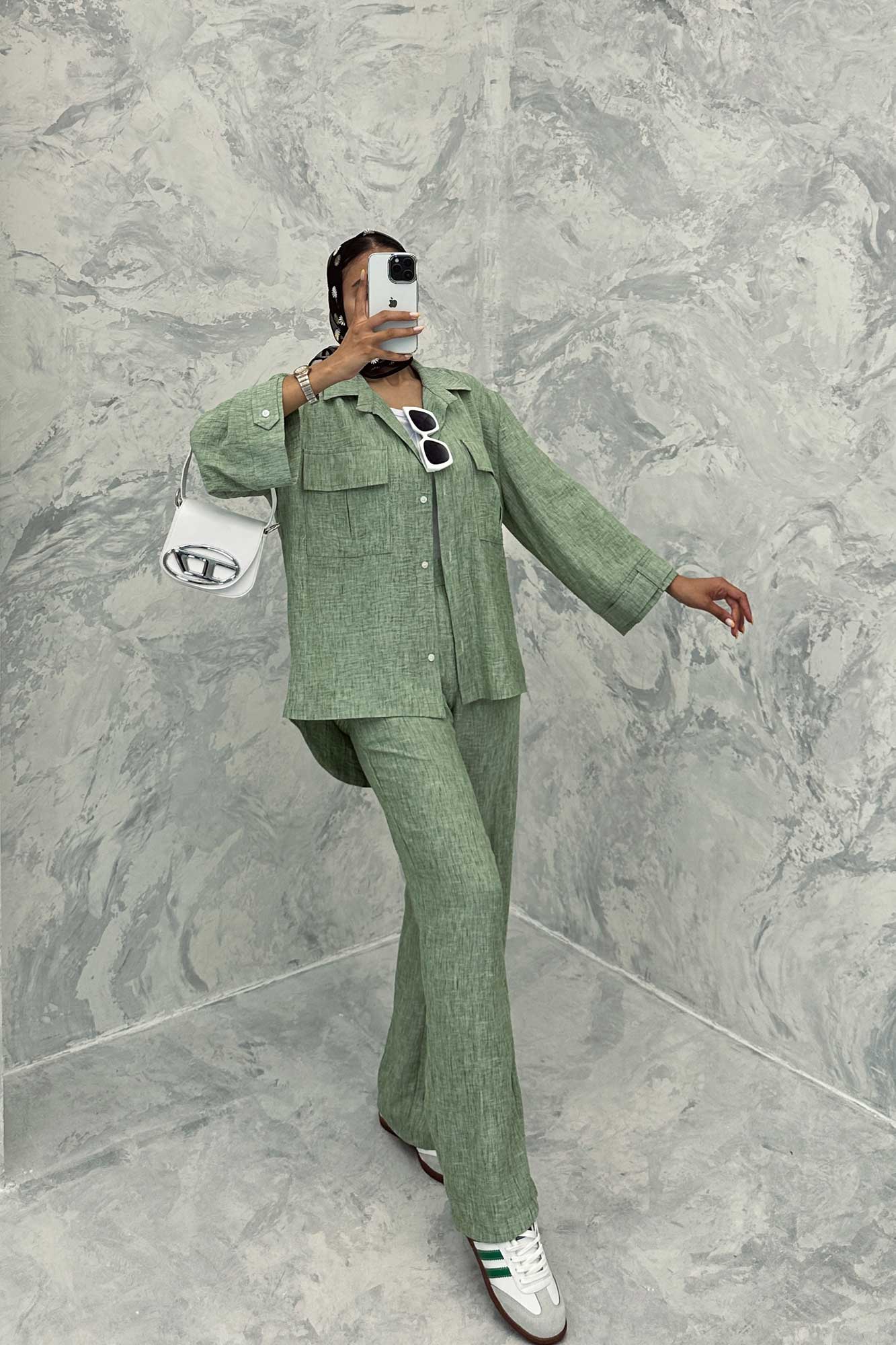 ست مانتو و شلوار شانتون برفکی پشت هلال جانا