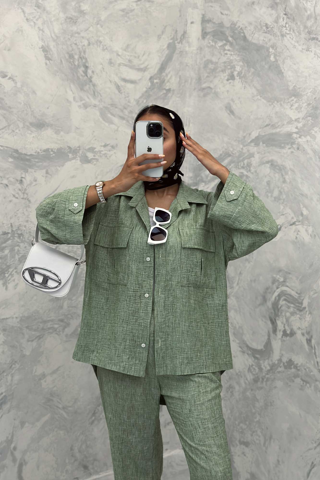 ست مانتو و شلوار شانتون برفکی پشت هلال جانا