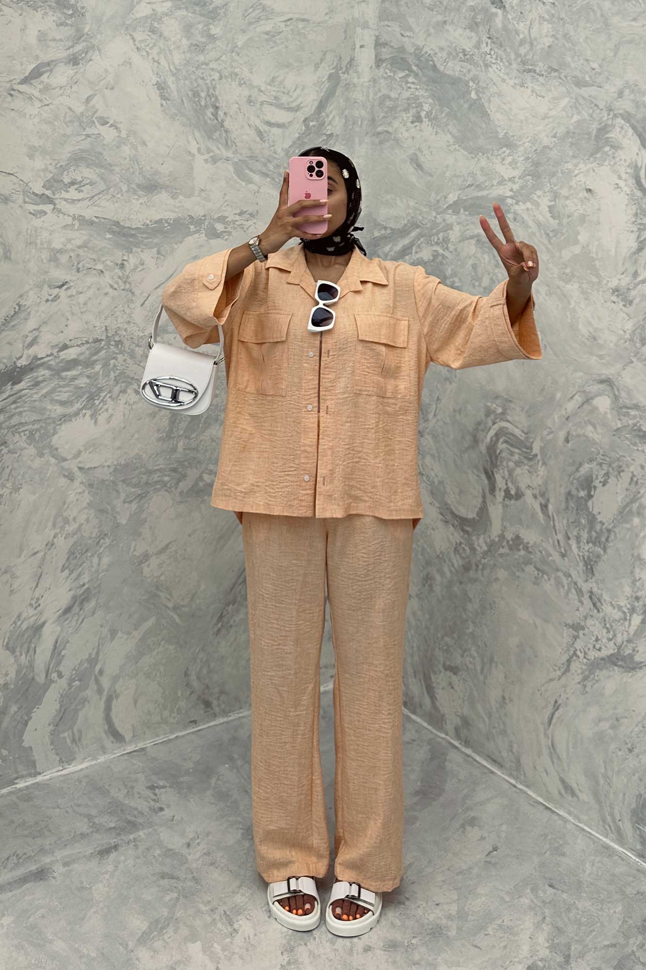 ست مانتو و شلوار شانتون برفکی پشت هلال جانا