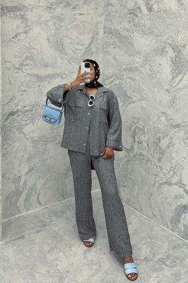 ست مانتو و شلوار شانتون برفکی پشت هلال جانا