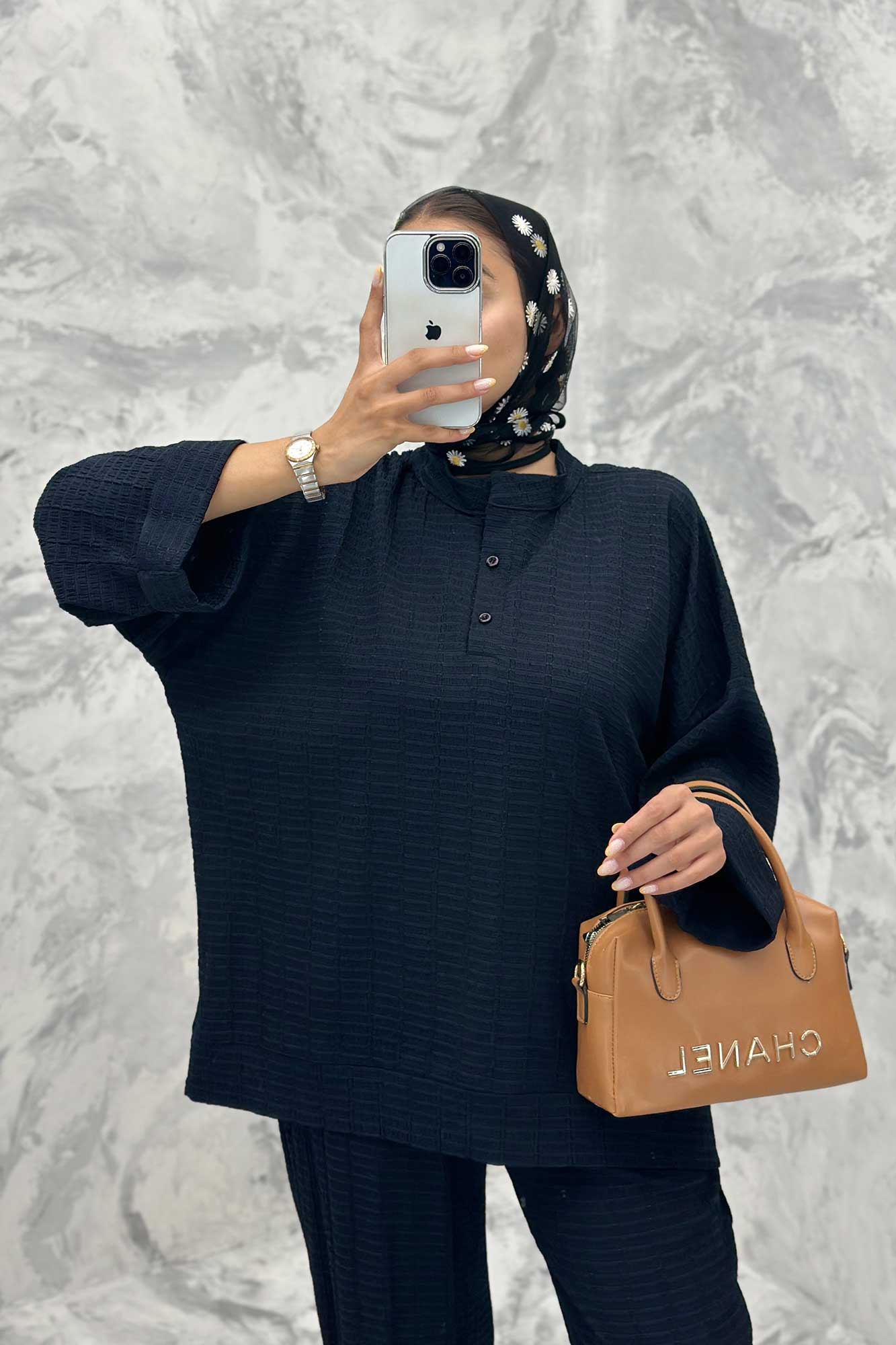 ست مانتو و شلوار یقه سه سانت نوا دو دکمه