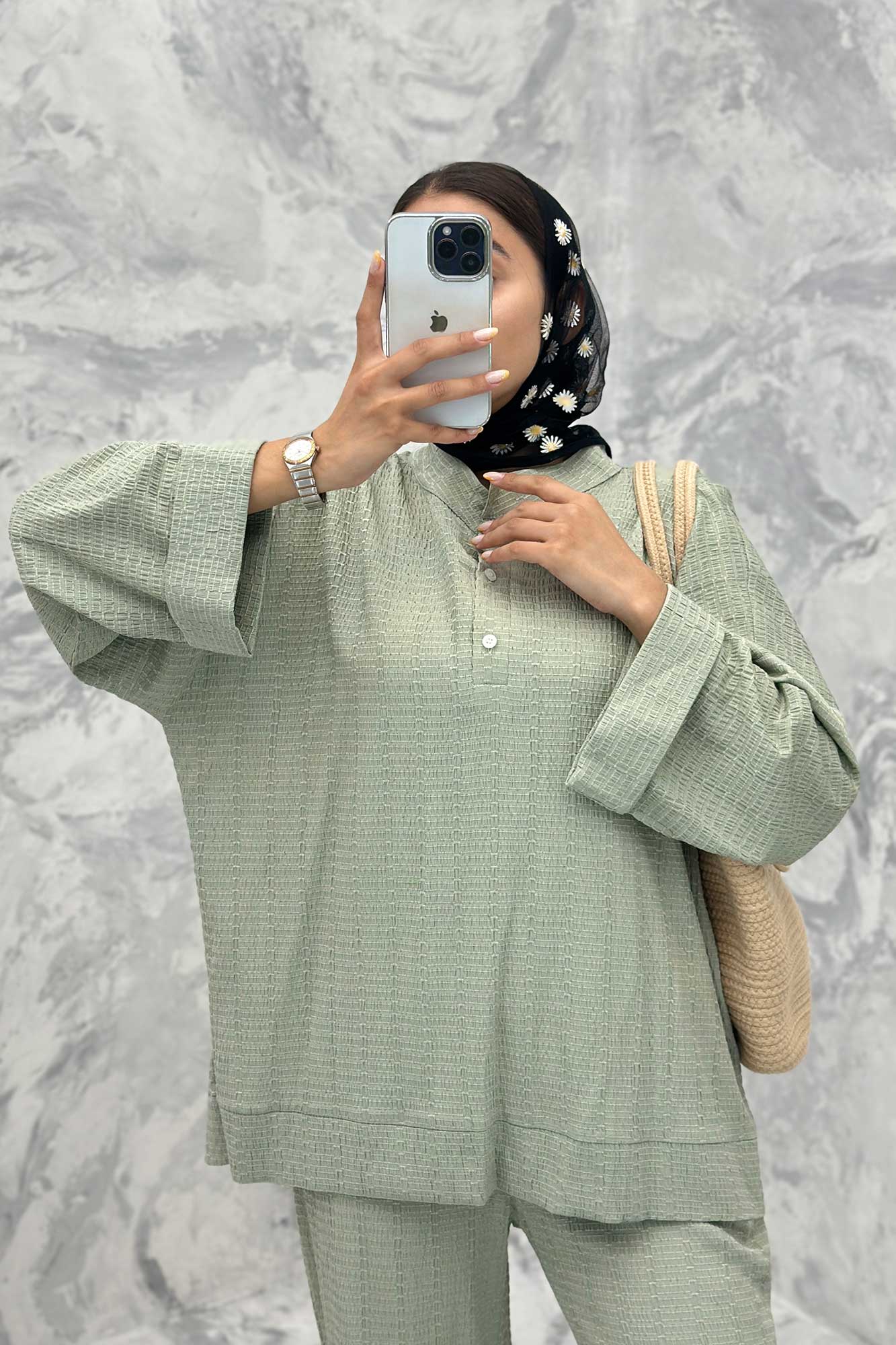 ست مانتو و شلوار یقه سه سانت نوا دو دکمه