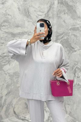 ست مانتو و شلوار یقه سه سانت نوا دو دکمه