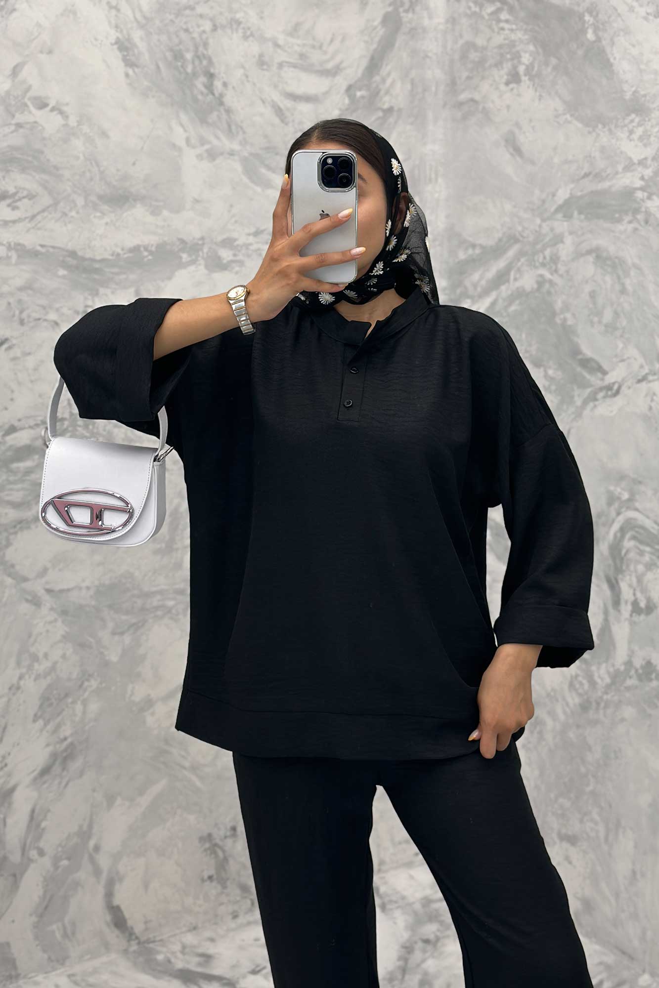 ست مانتو و شلوار یقه سه سانت شانتون دو دکمه