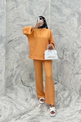 ست مانتو و شلوار یقه سه سانت شانتون دو دکمه