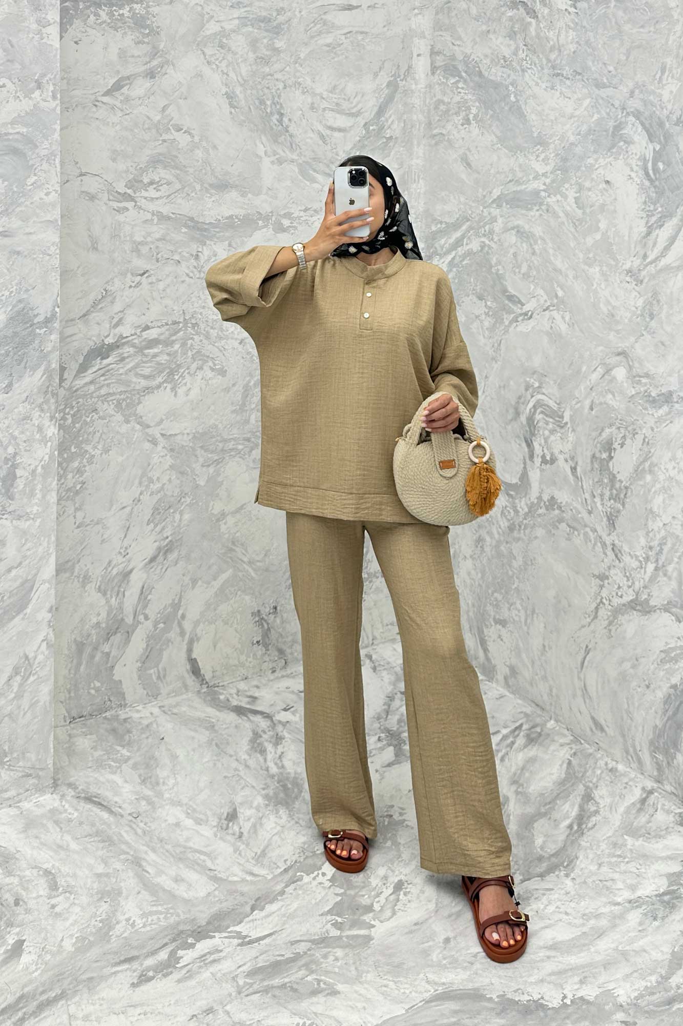 ست مانتو و شلوار یقه سه سانت شانتون دو دکمه