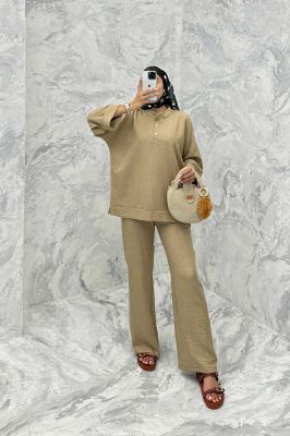 ست مانتو و شلوار یقه سه سانت شانتون دو دکمه