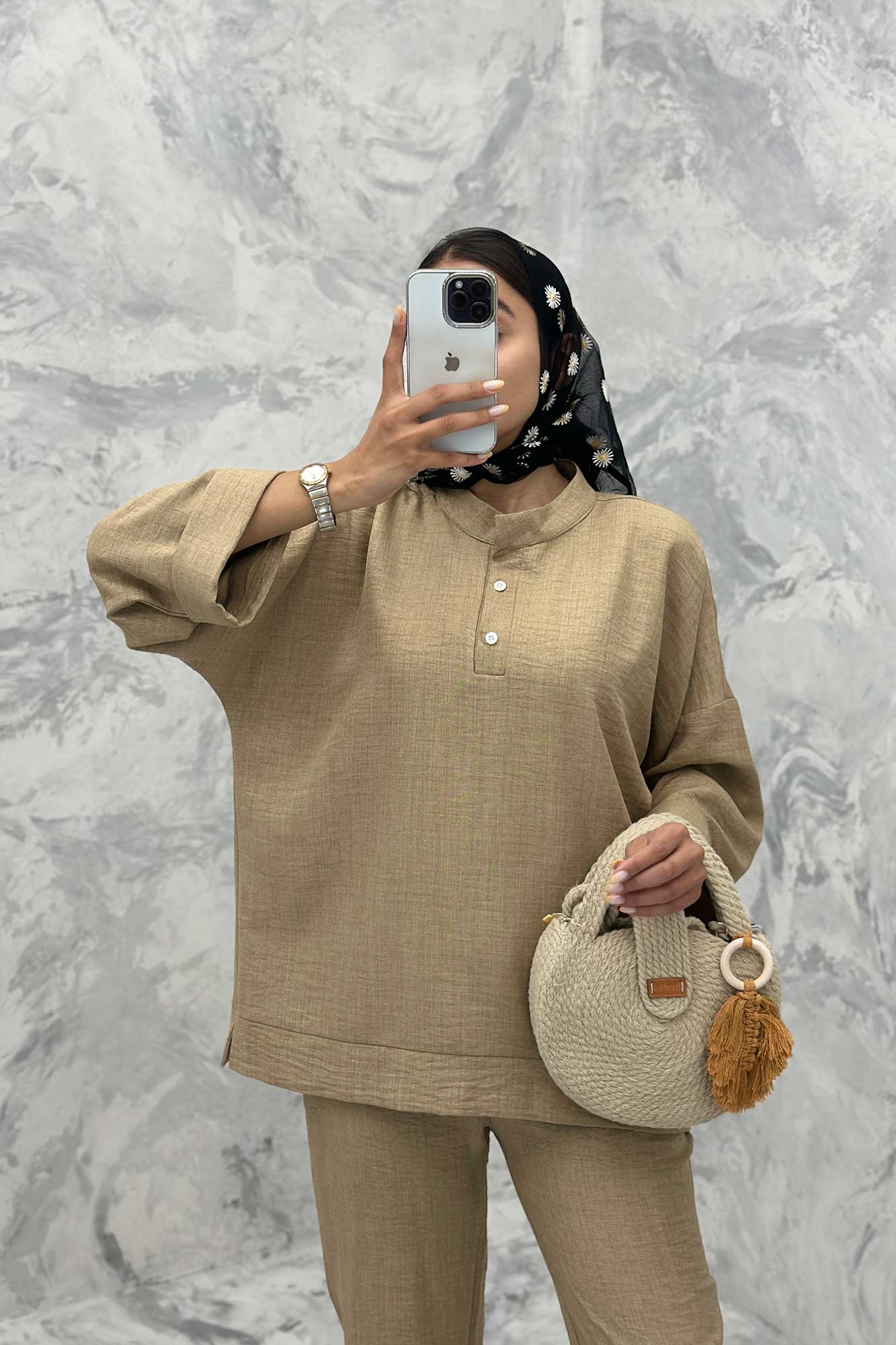 ست مانتو و شلوار یقه سه سانت شانتون دو دکمه