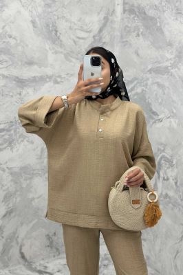 ست مانتو و شلوار یقه سه سانت شانتون دو دکمه