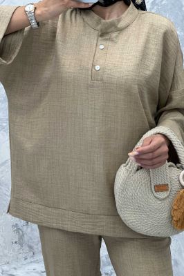 ست مانتو و شلوار یقه سه سانت شانتون دو دکمه