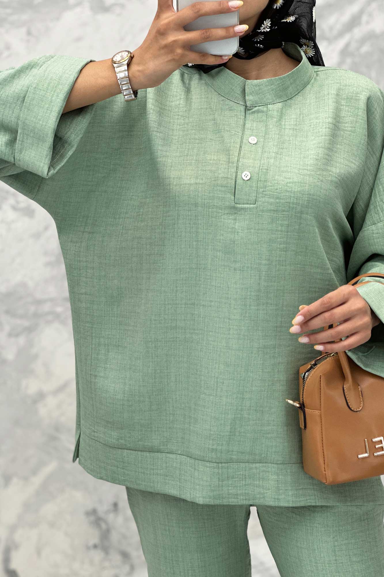 ست مانتو و شلوار یقه سه سانت شانتون دو دکمه