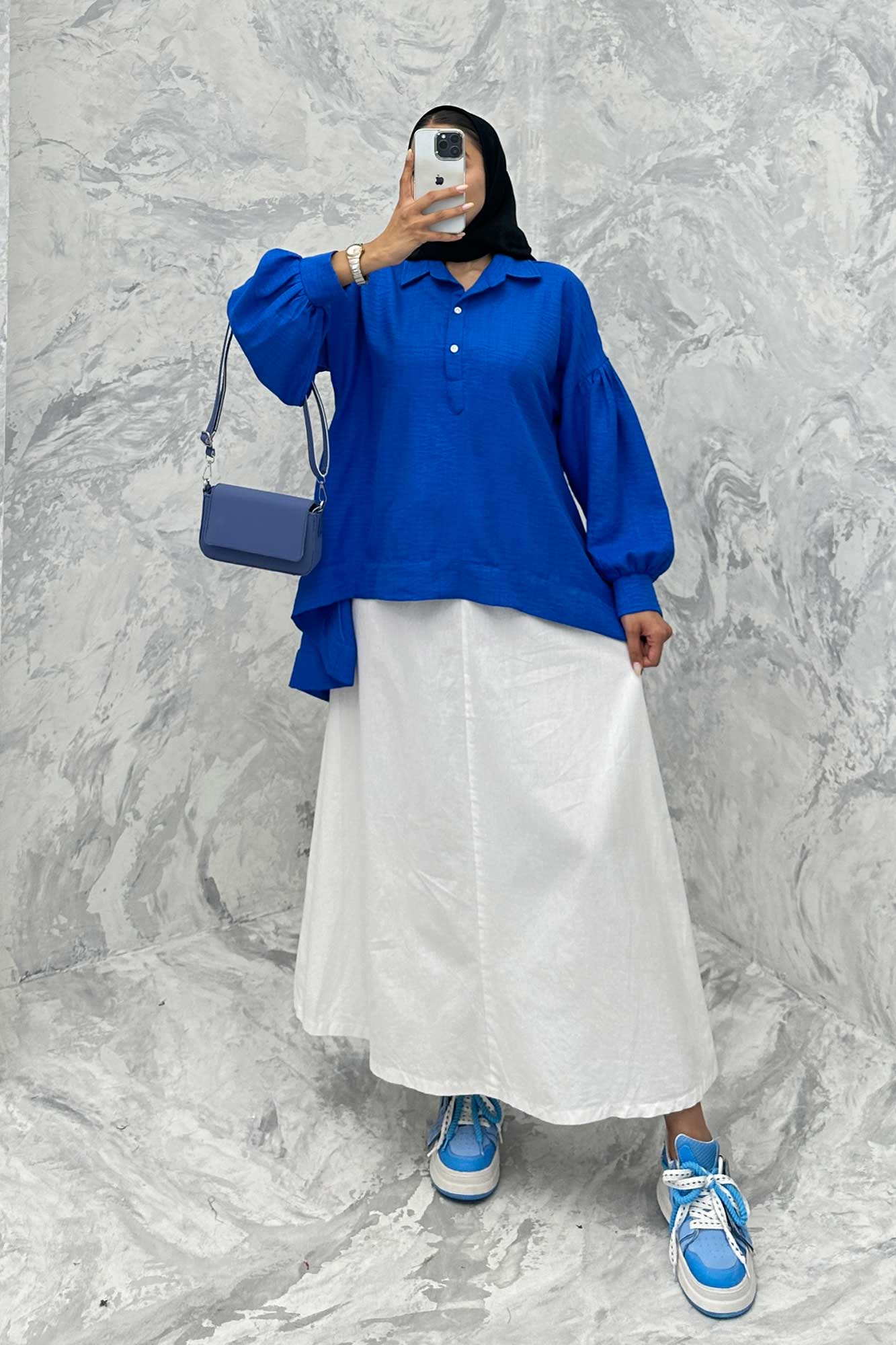 مانتو آستین چین دار شانتون پشت بلند