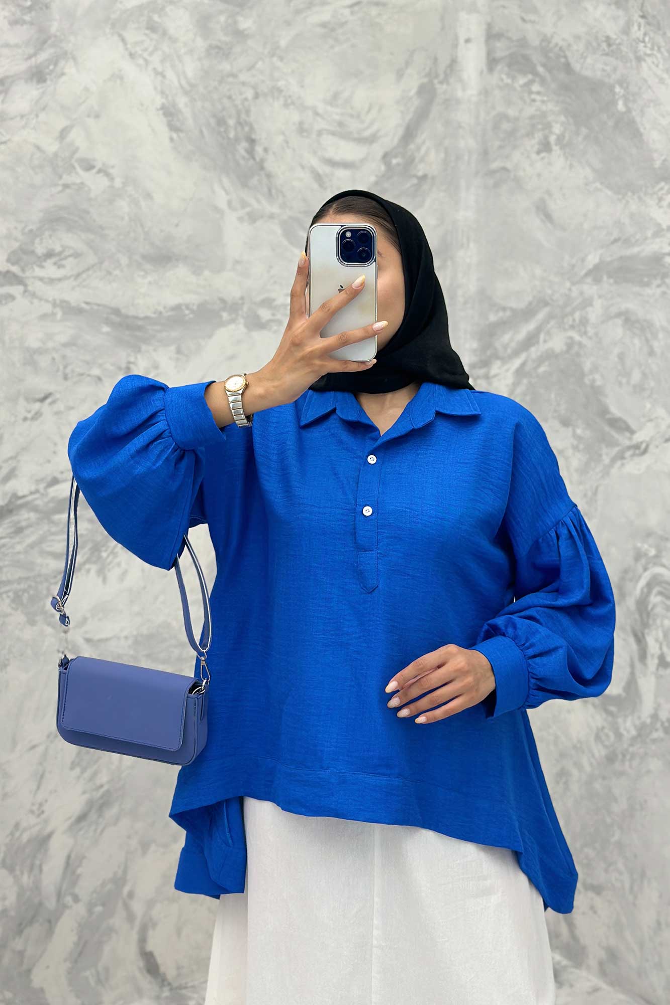 مانتو آستین چین دار شانتون پشت بلند