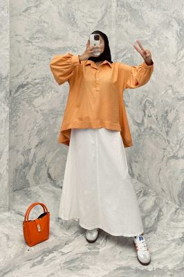 مانتو آستین چین دار شانتون پشت بلند