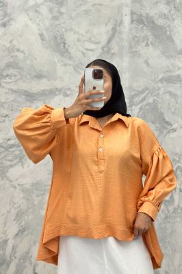 مانتو آستین چین دار شانتون پشت بلند