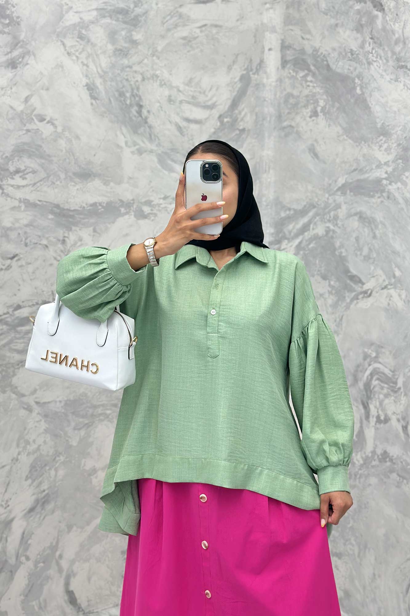 مانتو آستین چین دار شانتون پشت بلند